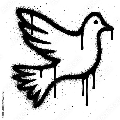 Black graffiti style dove icon with paint drips and splatter texture