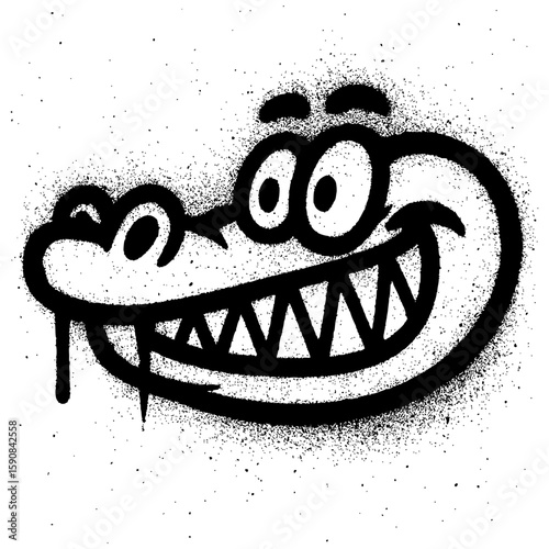 Smiling Cartoon Alligator Head Black Graffiti Style Isolated