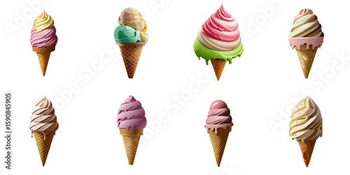 Multiple vector illustrations of deliciously drawn ice cream


