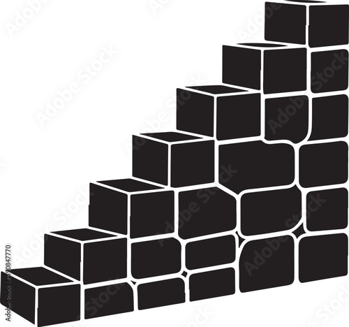 A Stacked Arrangement of Cubes Creating a Staircase Design Simple Black Shapes Forming a Step Pattern A Unique Visual Representation of Progression and Growth