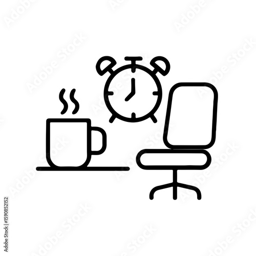 Coffee Break with Clock Icon – Outline Office Relaxation Vector
