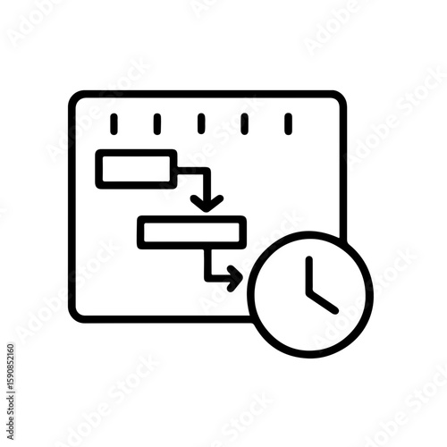 Gantt Chart with Time Icon – Outline Project Timeline Vector