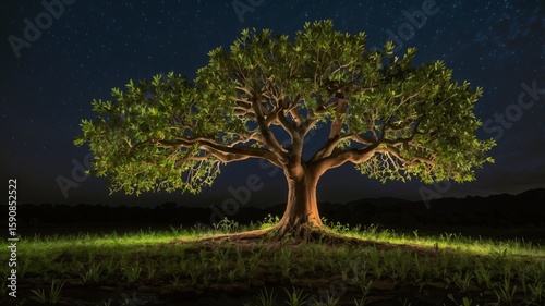 Long exposure captures the Haldu tree's (Haldinia cordifolia) ethereal glow in nocturnal photography.