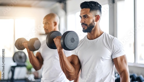 Two men lifting weights in a gym