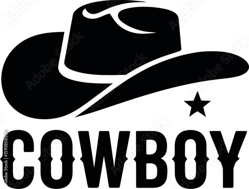 Classic cowboy hat with star and text silhouette design