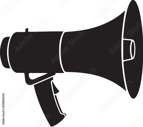 Silhouette of a megaphone amplifies the message, perfect for announcements, marketing, or demonstrations with bold graphic impact