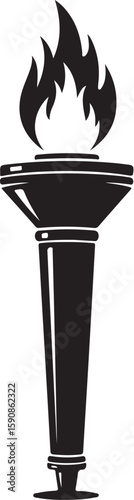 Silhouette of a Classic Torch Emblematic of Knowledge, Enlightenment, and Pursuit of Truth Featuring a Flickering Flame