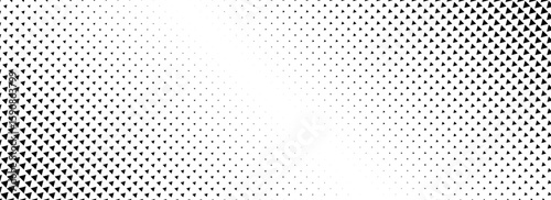 Fading triangle halftone texture gradient pattern. Abstract diagonal geometric background. Tech mosaic triangular halfton gradation. Vector vanishing corner arrow wallpaper for banner, booklet, poster