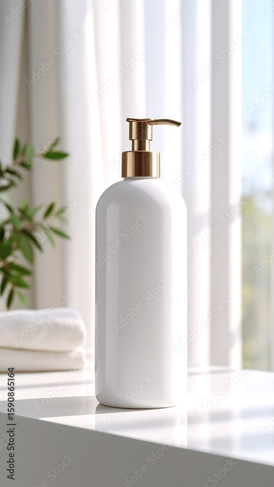 White pump bottle on a white surface