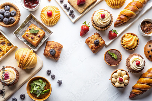 Wallpaper Mural Cake and bakery flat lay on white background Torontodigital.ca