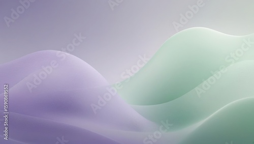 A captivating abstract composition featuring gently wavy shapes in shades of pastel purple and mint green.