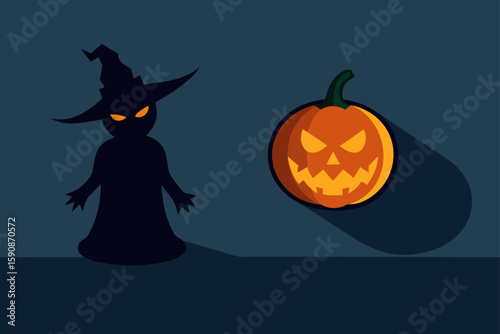 Potion stirring witch silhouette under moonlight