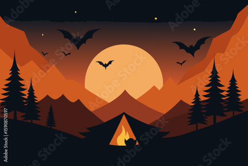 Full moon casting shadows of spooky trees