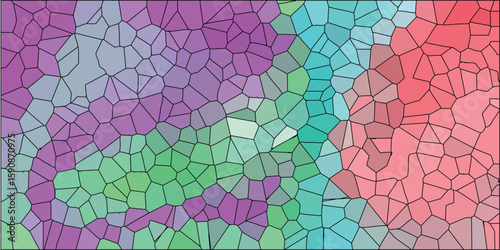 Abstract geometric patterned background in a stained glass style with vibrant colors and organic shapes