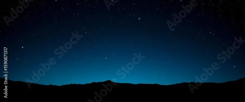 Silhouetted mountains under a starry night sky, dark vector art,  vista,  summit