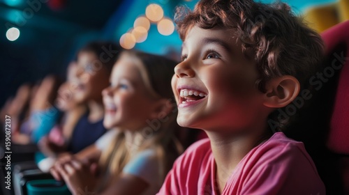 Kids watching animated entertainment show on cruise, family-friendly experience concept generative ai
