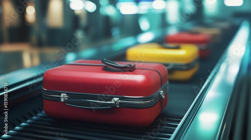 Luggage on the airport conveyor belt, close-up, generative ai