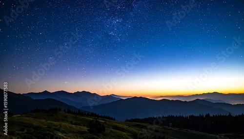 Starry night over mountain peaks