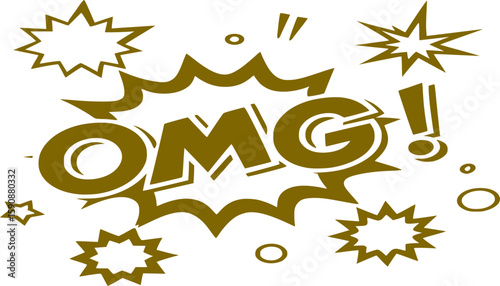 Bold comic-style "OMG!" text with explosive elements and speech bubble effects. Perfect for pop art, comic book design, reaction graphics, and expressive text illustrations.


