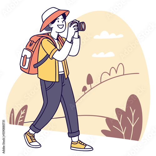 Tourist taking photo flat style generated by ai