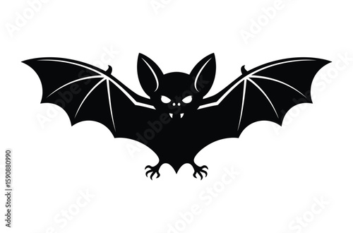Black Bat Illustration, Halloween Flying Creature Icon