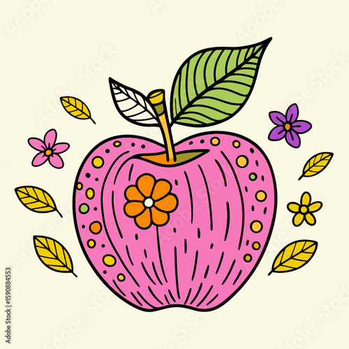Fresh ripe apple cartoon type clipart and vector design illustration
