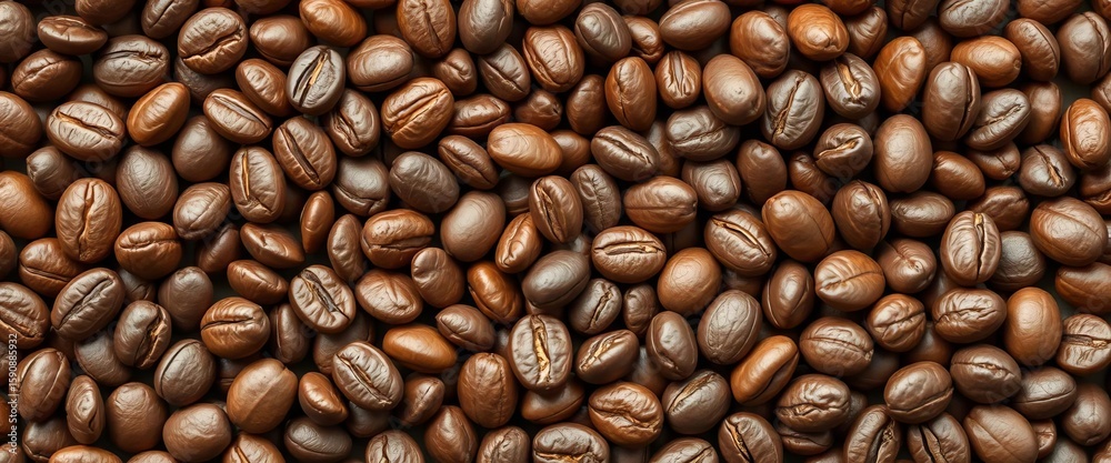 Fototapeta premium Close-up vector seamless pattern of rich brown coffee beans, illustration, dark