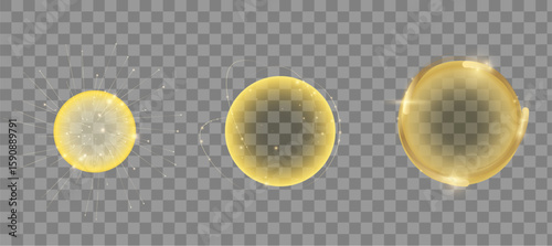 Golden Abstract Orbs And Light Effects Set. Radiant Energy