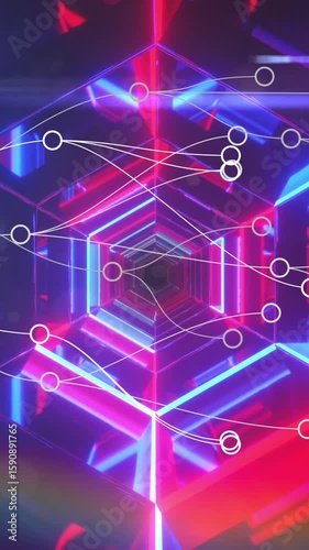 Animation of white lines over digital tunnel