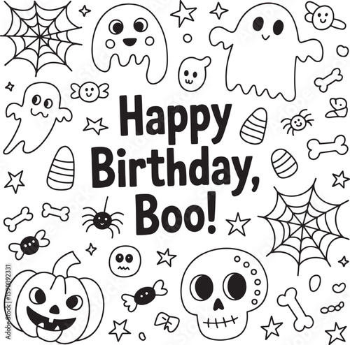 Happy Birthday Boo HalloweenThemed Greeting Card