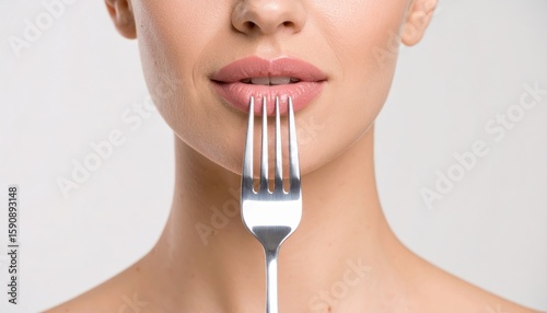 Woman Holding Fork Near Lips Demanding Attention and Curiosity