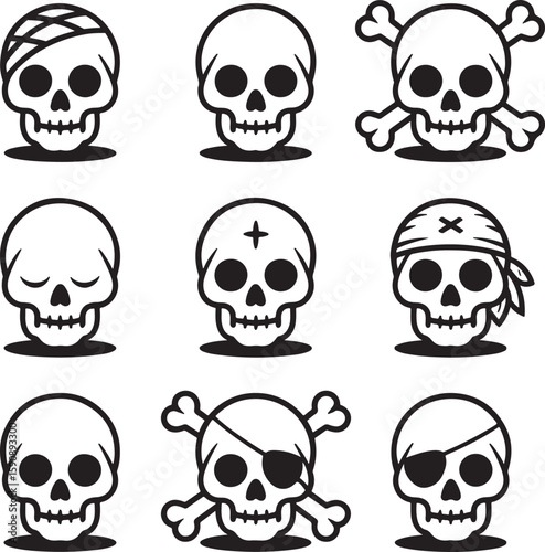 Skull Variations Set of Cartoon Skulls with Different Expressions and Pirate Themes