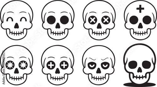 Skull Emoticon Set Diverse Expressions for Halloween and Day of the Dead