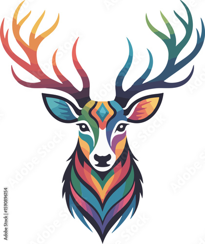 Colorful Stag Head Design - Illustration
