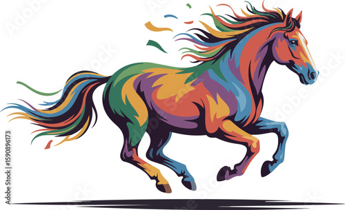 Colorful running horse vector illustration