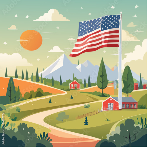 Scenic Park with American Flag – Symbol of Freedom, Patriotism & National Pride for Your Campaigns