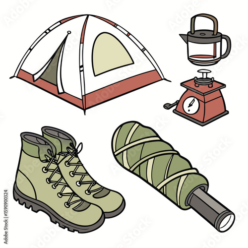 Camping gear vector icons generated by ai