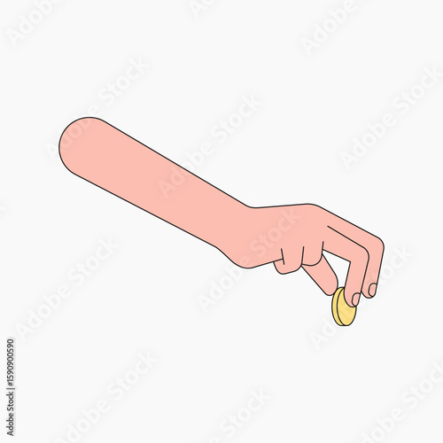 Hand picking up coin, money collage element vector