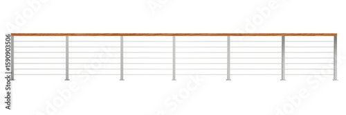 Modern railing featuring a warm wood top and clean steel cables. Perfect for balconies, stairs, or decks with a minimalist aesthetic.