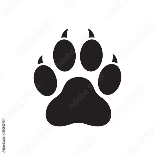 Bold black paw print with sharp claws on a clean white background