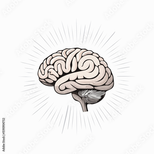 A brain with bland lines above it that symbolize inspiration or ideas.
