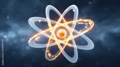 conceptual illustration combining atomic energy and the law of attraction, symbolizing invisible forces shaping reality with minimal visual clutter