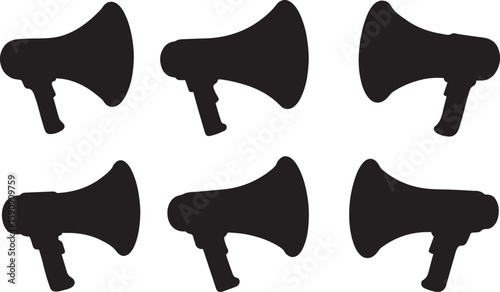 Black Silhouette Megaphone Icons Set for Communication and Marketing