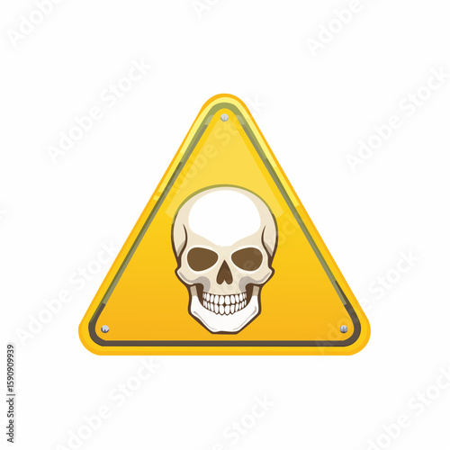 Bold warning icon featuring a skull and crossbones within a bright yellow triangle, representing toxic substances, hazardous materials, or danger alerts for safety signage or health warnings.
