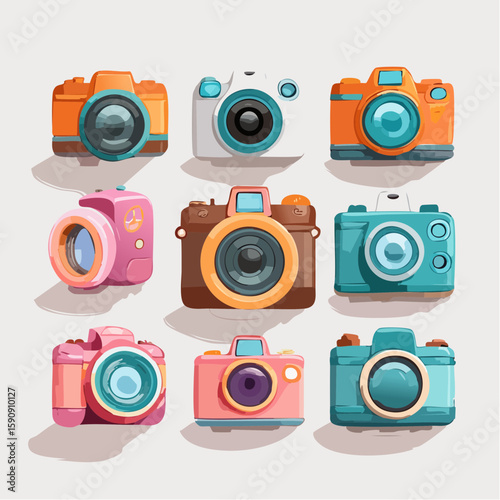Colorful camera illustration showing a modern, compact design with a vivid orange finish, representing photography, capturing moments, and digital imaging for marketing or web use.
