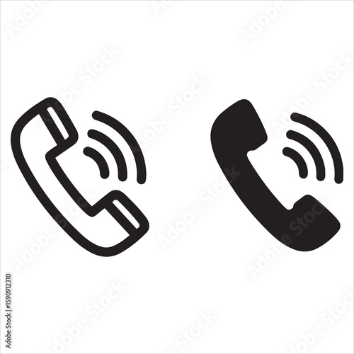 Two simple icons representing a phone call with sound waves