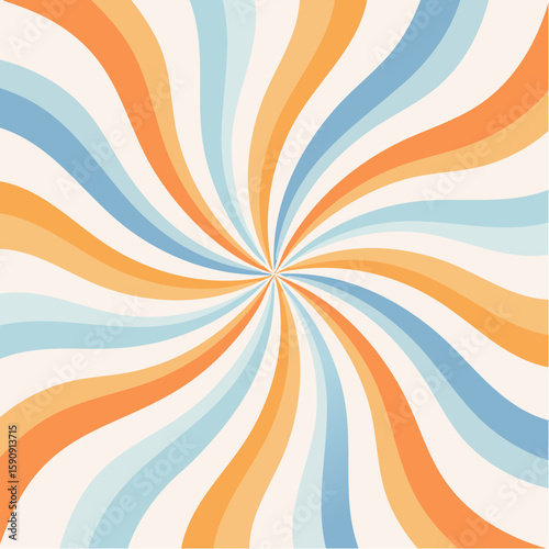 Vibrant spiral design featuring curved lines in pastel orange, blue, and cream tones, radiating from the center to form a captivating and modern backdrop for creative projects or presentations.
