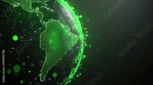 Green Abstract Map of South America with Digital Particles Overlay