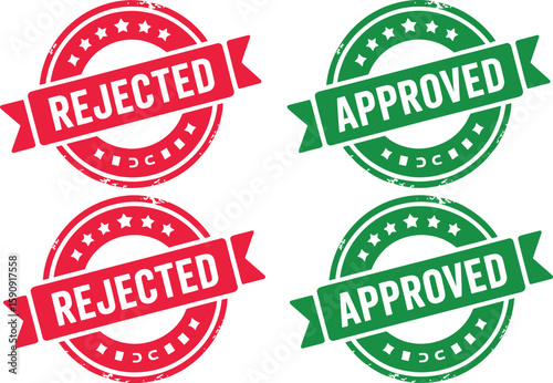 Set of approved and rejected stamps with stars and ribbons silhouette