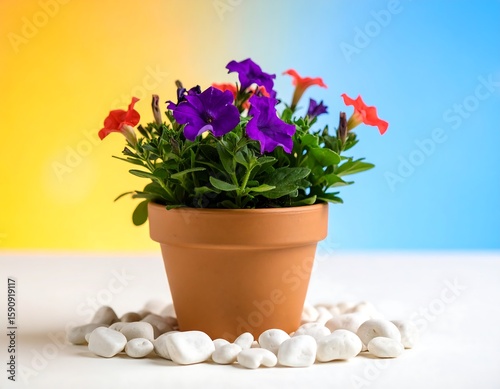 Vibrant flowers in terracotta pot